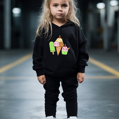 OERYUI Cartoon Ice Cream Print Hooded Pullover Pants Set For Sports Spring Fall