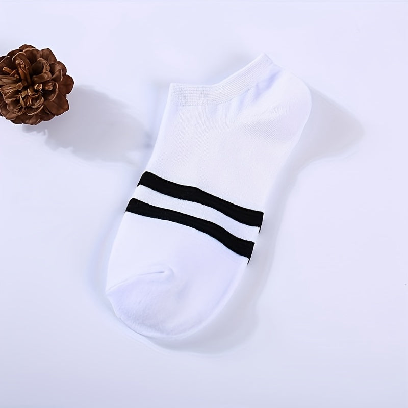 Men's Solid Striped Liner Anklets Socks Breathable Soft Sweat Absorbent