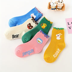 5 Pairs Girls Cartoon Animal Pattern Socks for All Season