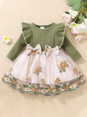 Floral Patchwork Bowknot Ruffle Sleeve Dress for Baby