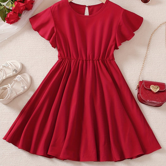 Girl's Ruffle Sleeve A Line Swing Flared Skater Party Dress