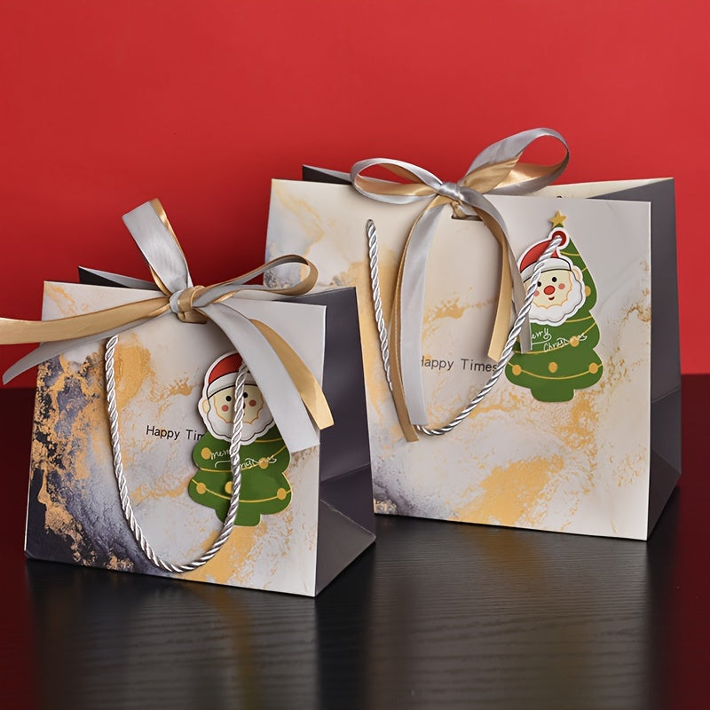 2pcs Portable Christmas Gift Bags With Handles Ribbons Cards