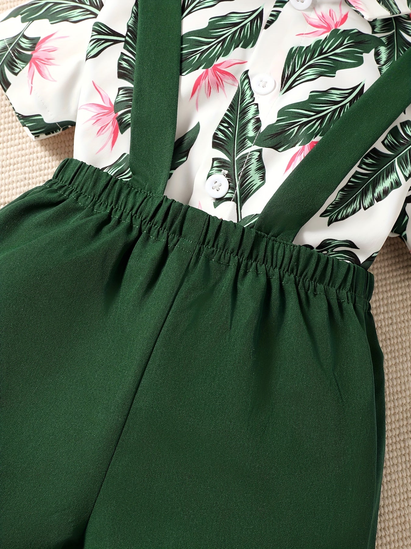 Baby Boys Tropical Plants Hawaii Shirt & Short Bib Pants Set