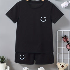 2pcs Boys Funny Face T-shirt & Shorts Set for Summer