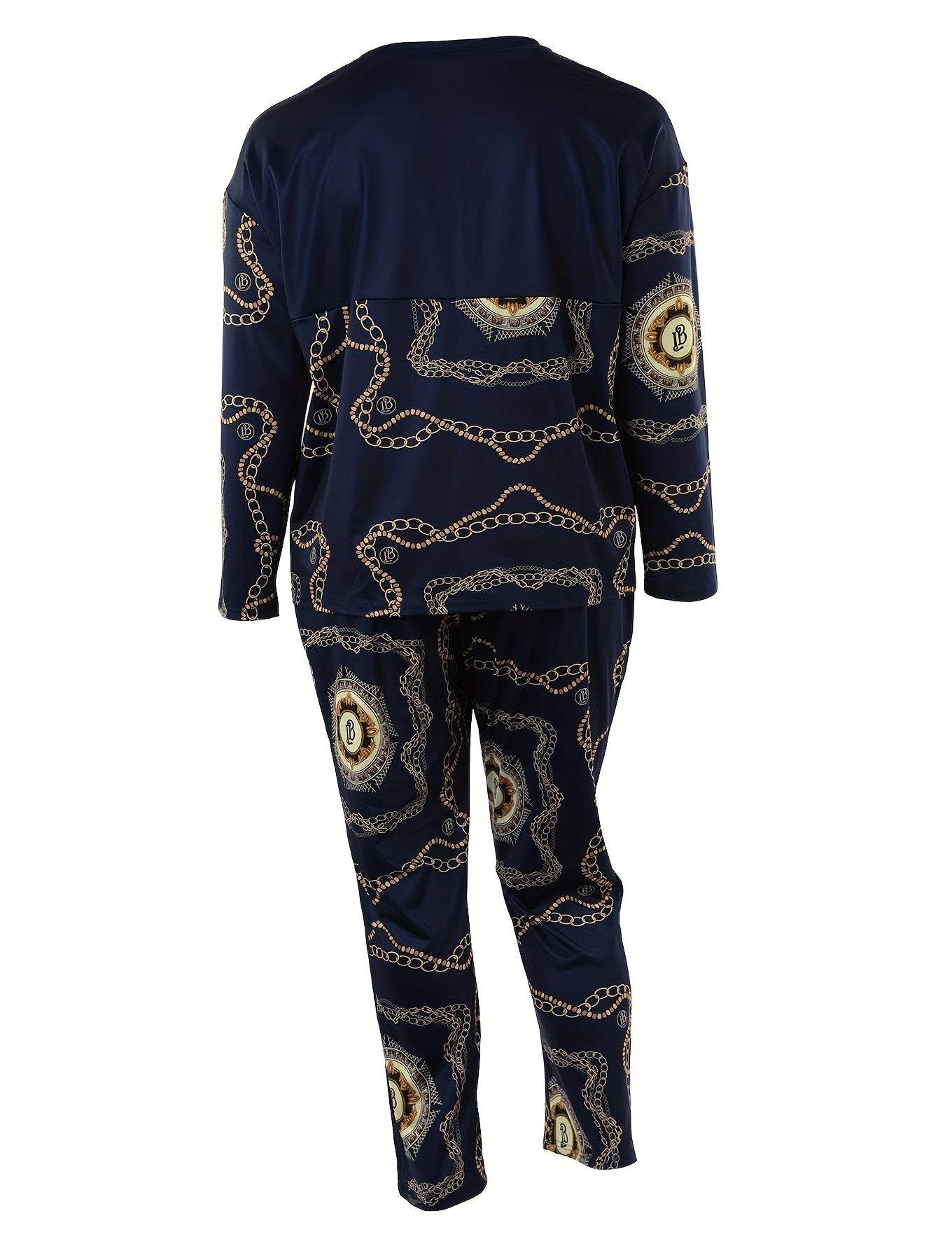 Geometric Print 2pcs Set, Long Sleeve Tops & Pants