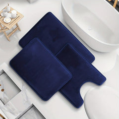 3pc Navy Bathmat Set Non Slip Bathroom Rug Cozy U Shape Mat Toilet Lid Cover Pad