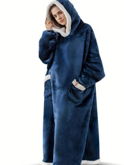 Hooded Fleece Lounge Robe with Pockets