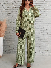 Plaid Print Two Piece Set Shirt & Pants Outfits Women's Clothing