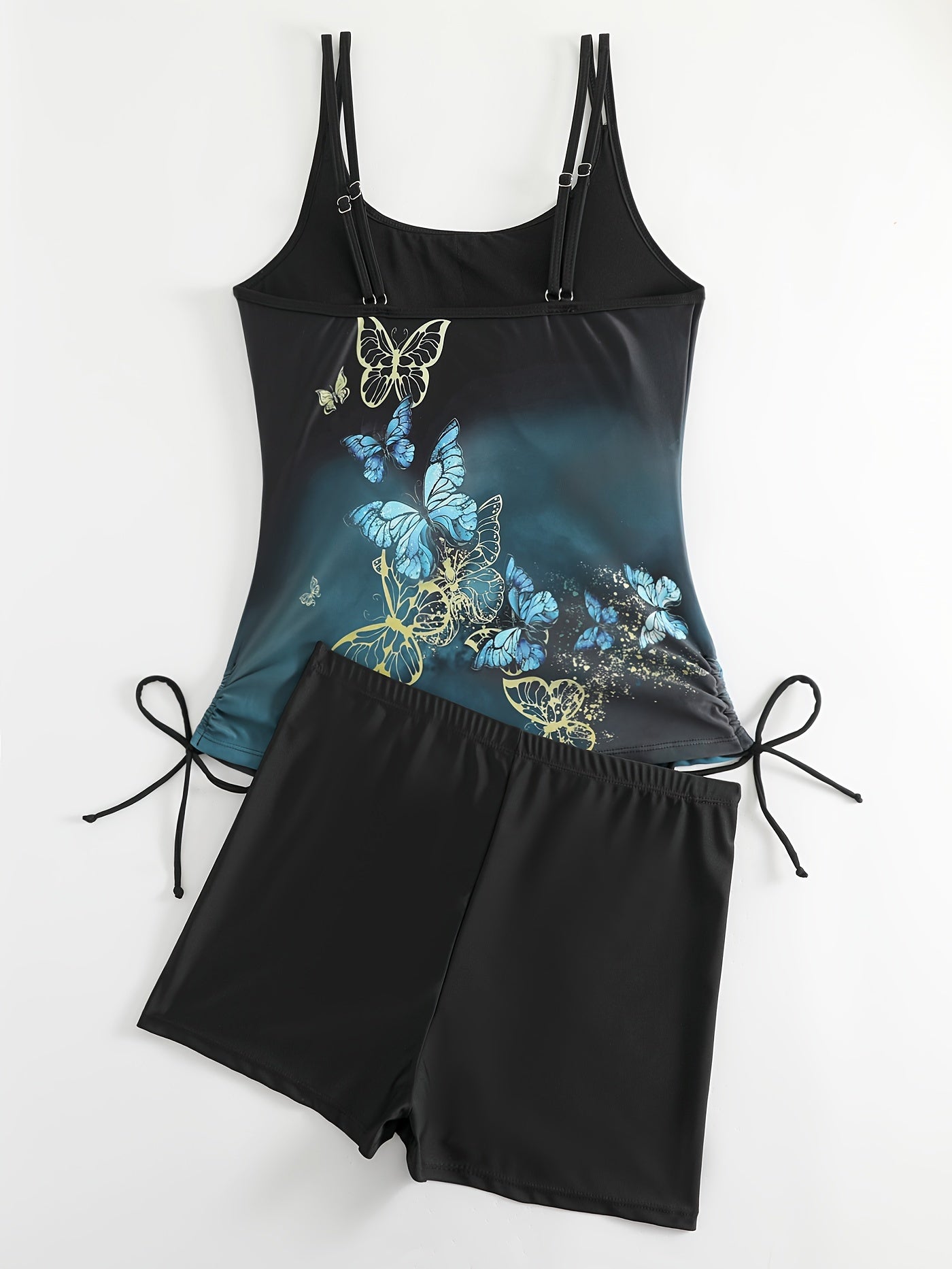 Ombre & Butterfly Print Lace Up Tankini Set