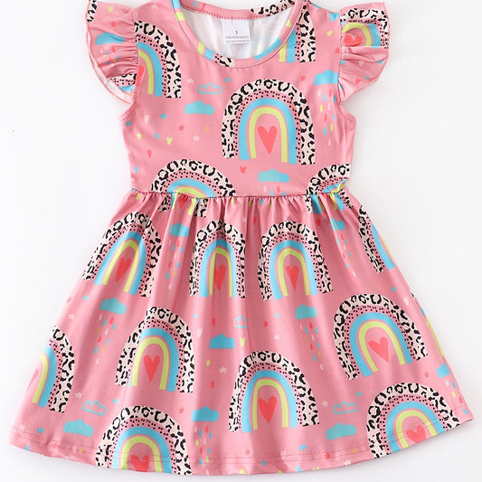 Girls Casual Rainbow Print Dress Summer Kids Clothes