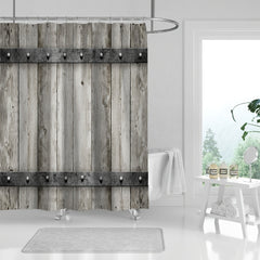Rustic Farmhouse Shower Curtain with Barn Door Design