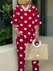 Women's Plus Polka Dot Tee & Pants 2pcs Set