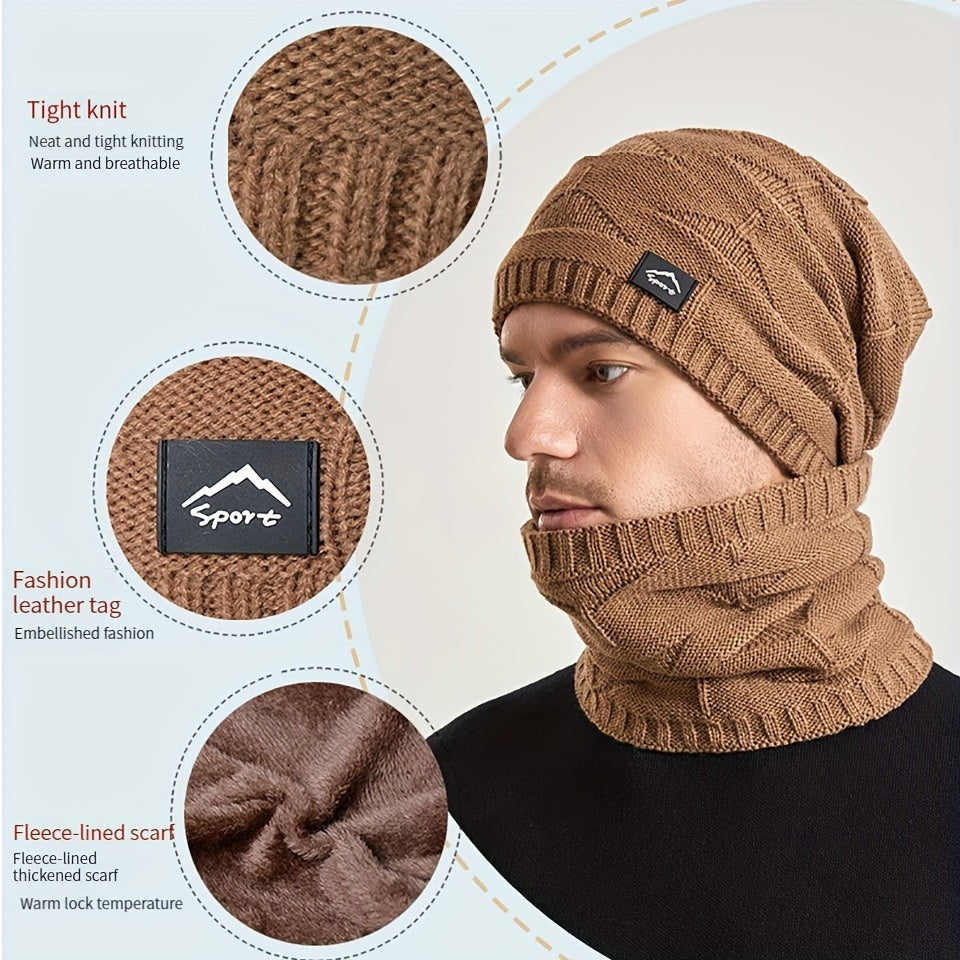 Winter Hat & Neck Gaiter Set Unisex Solid Winter Fishing
