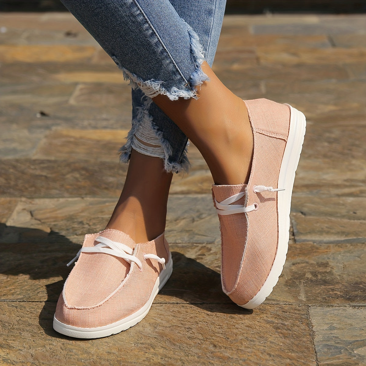 Women's Canvas Lace Up Walking Sneakers Low Top Flat Loafers