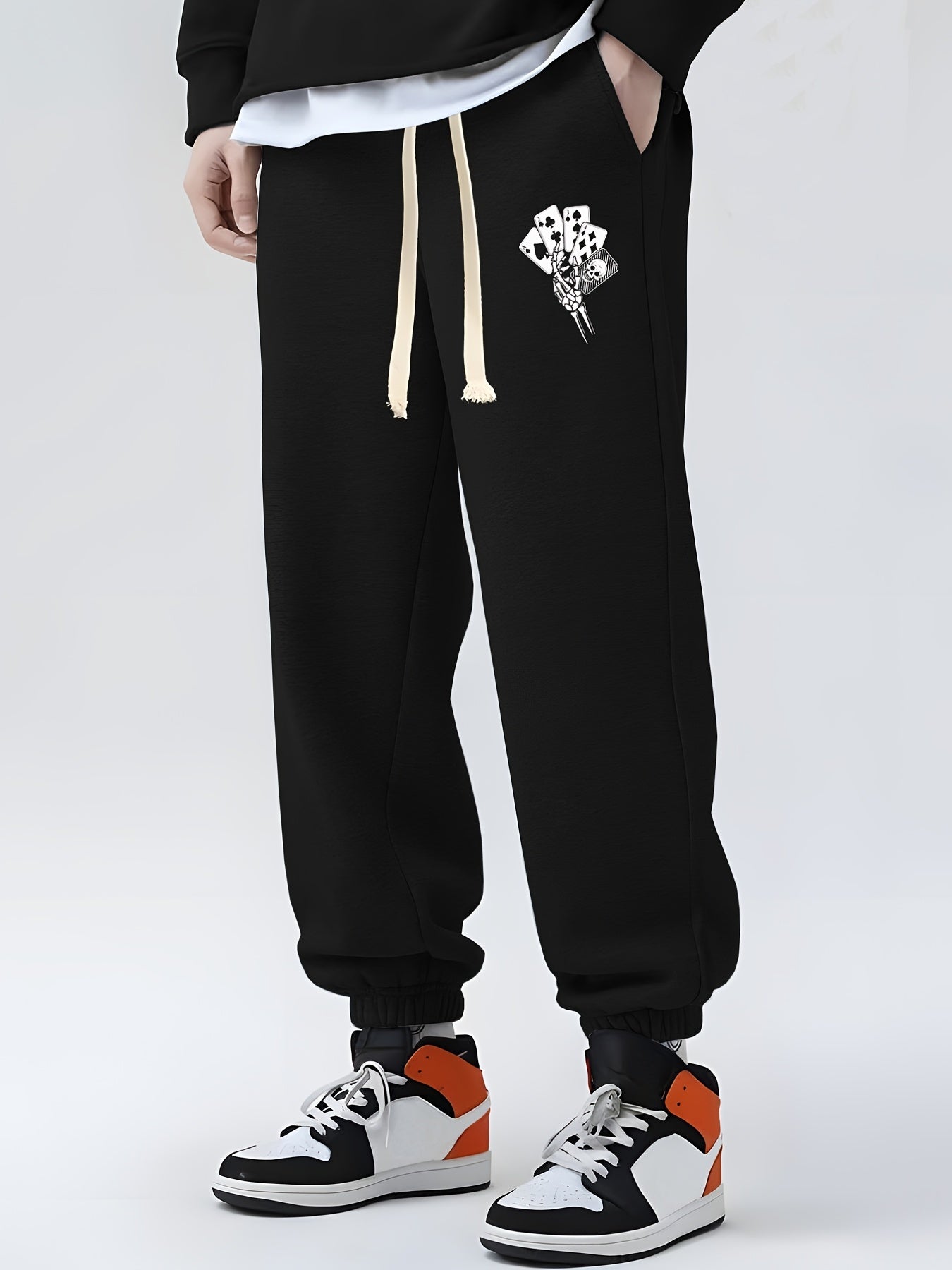 Card Print Sweatpants Casual Jogger Pants With Pockets