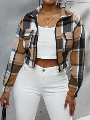Plaid Print Zip Up Jacket Women's Outerwear
