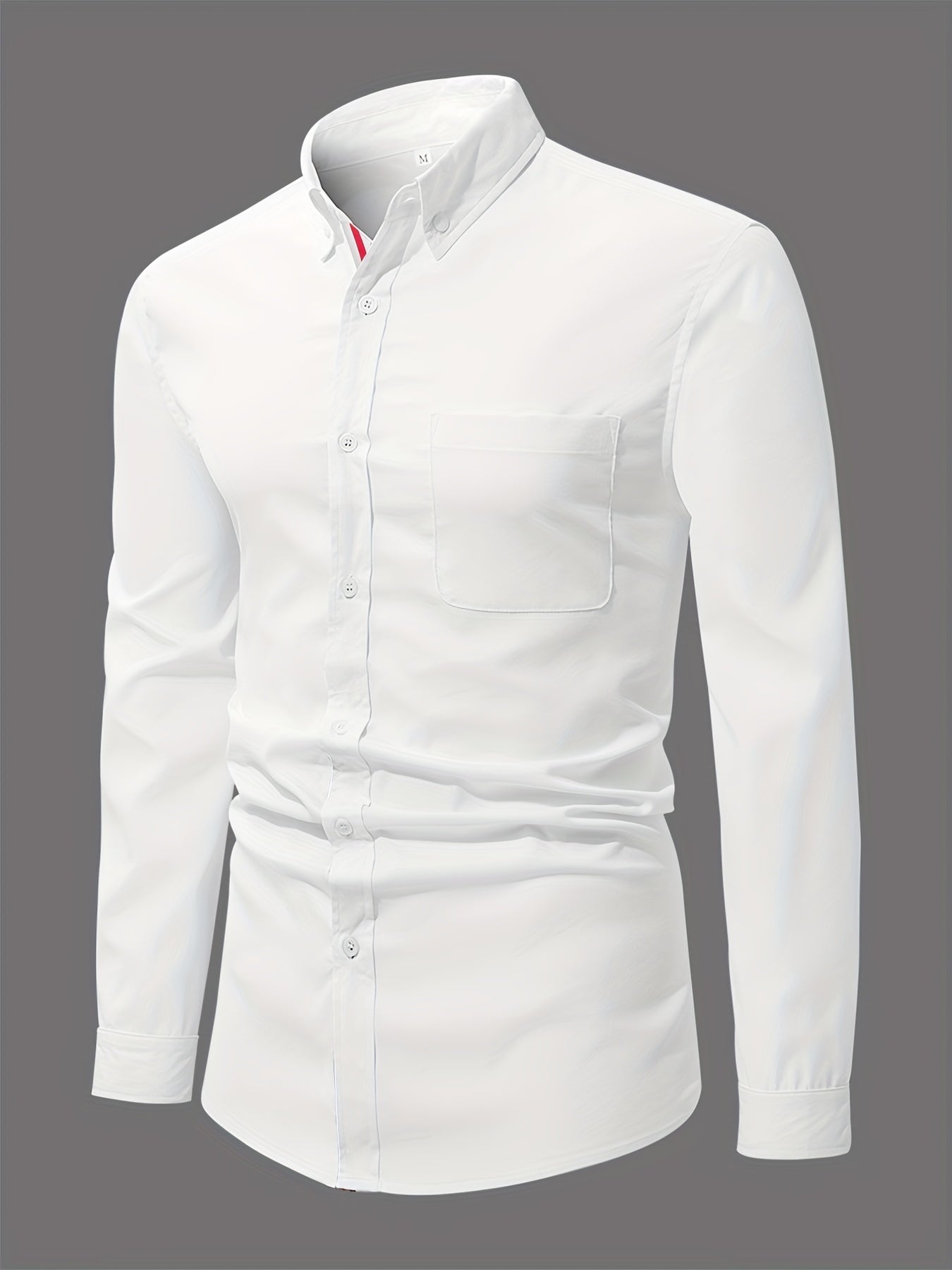 Men's Classic Solid Shirt Casual Lapel Button Up Long Sleeve Shirt