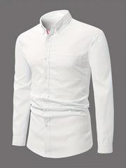 Men's Classic Solid Shirt Casual Lapel Button Up Long Sleeve Shirt