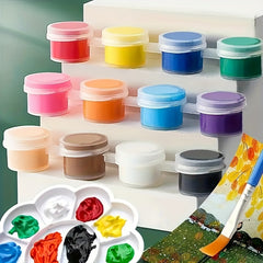 12 Colors Acrylic Paint Set With 2pcs Brushes Watercolor Pigments Kit