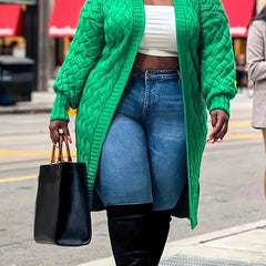 Solid Cable Knit Long Sleeve Open Front Cardigan