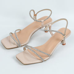 Rhinestone Strap Stiletto Sandals Open Toe Slide Slippers