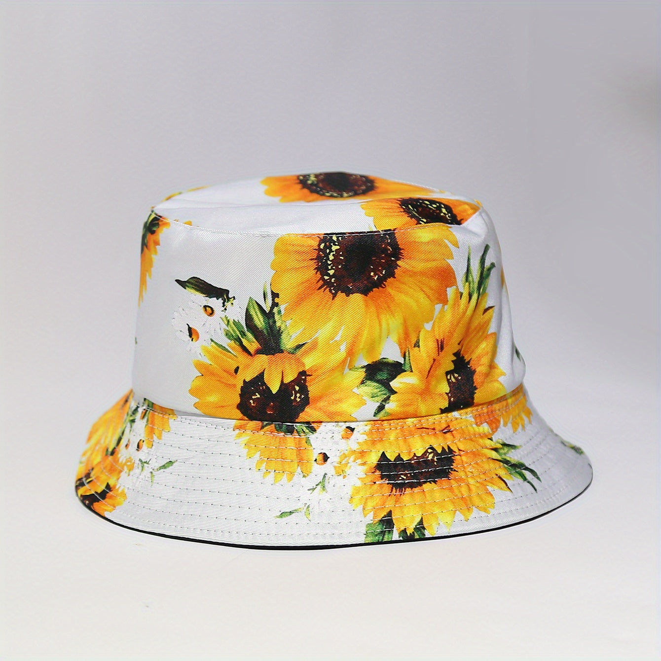 Sunflower Printed Bucket Hat Lightweight Sunscreen Fisherman Cap