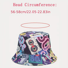 80s Printing Bucket Hat Double sided Sun Hat Unisex
