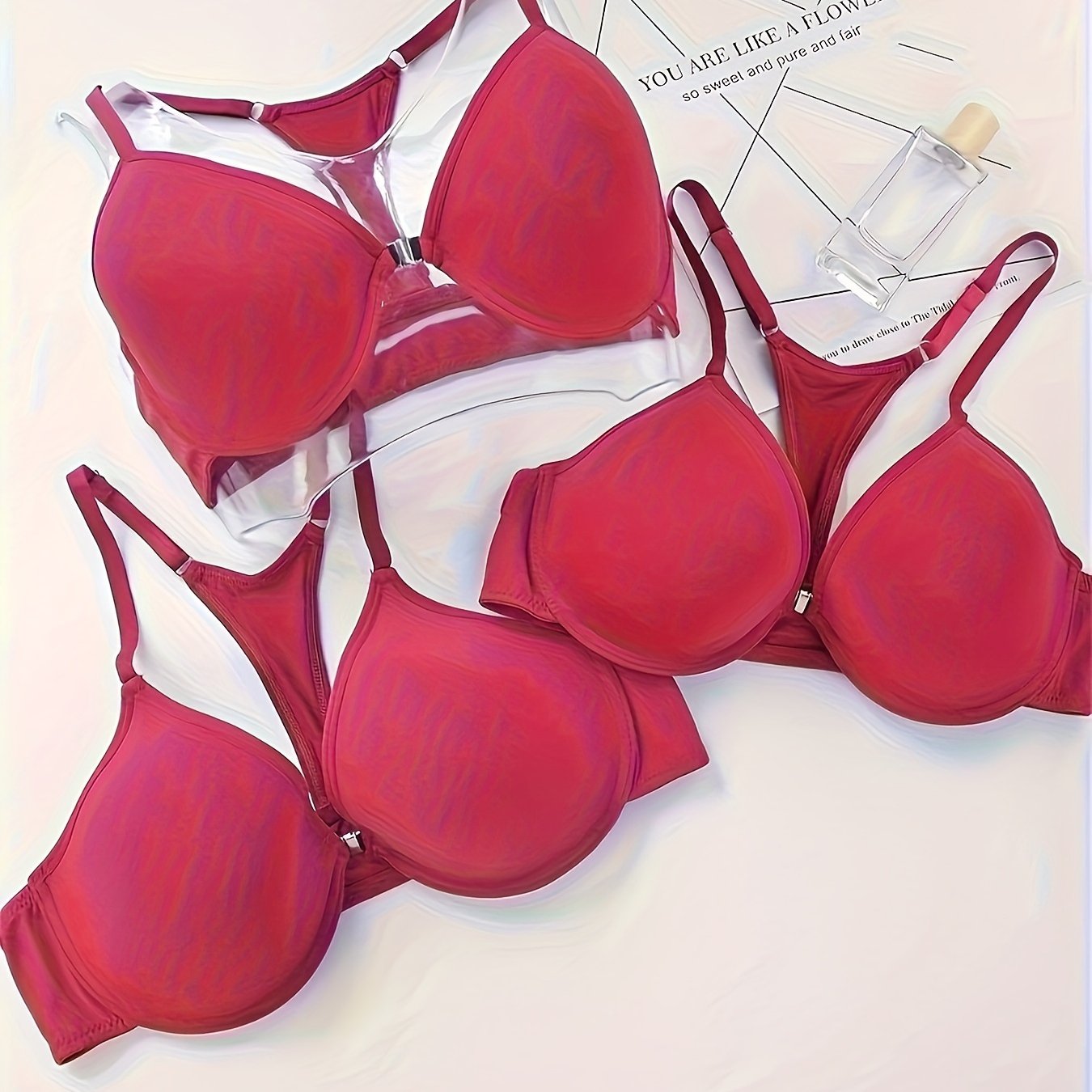 3pcs Front Buckle Push Up Bras Breathable T Shirt Bra Women's Lingerie
