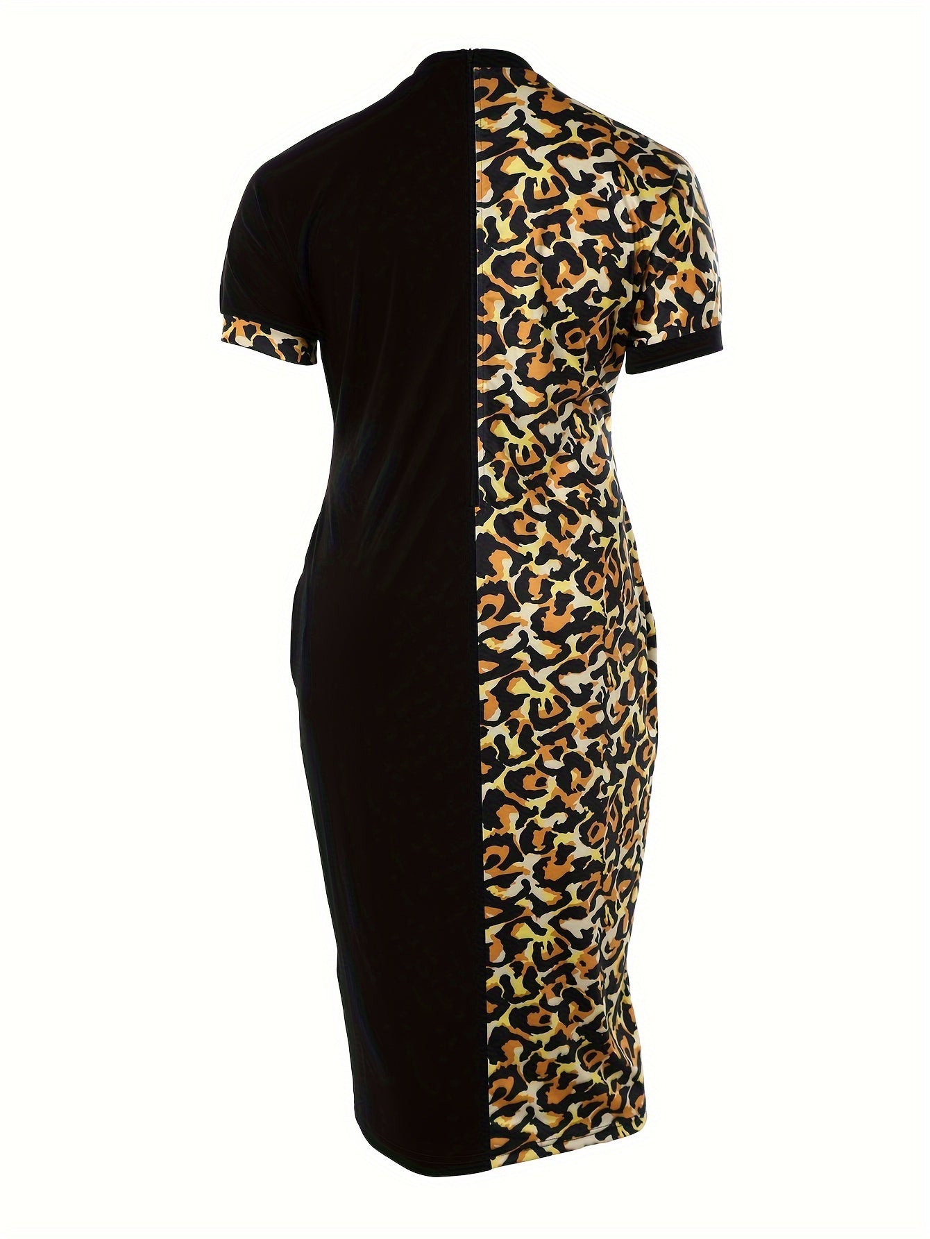 Colorblock Leopard Print Short Sleeve Midi Dress