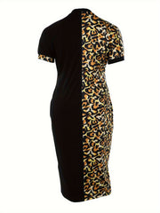 Colorblock Leopard Print Short Sleeve Midi Dress