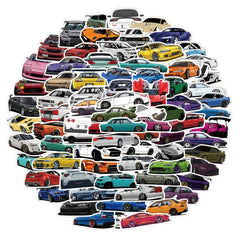 100 Cartoon JDM Car Doodle Stickers Waterproof Laptop Phone Decals