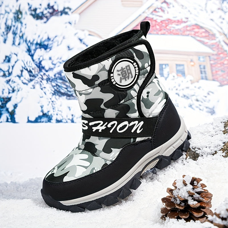 Boy's Snow Boots Warm Fleece Cozy Non slip High Top Boots Plush Comfy Outdoor