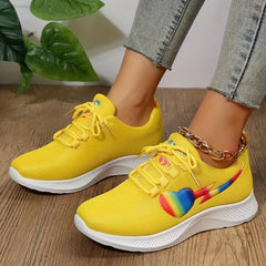 Women's Rainbow Heart & Lightning Running Shoes Breathable Lace Up Athletic Snea
