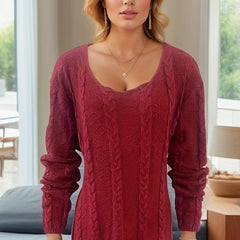Casual Sweater Dress Women's Plus Solid Jacquard Long Sleeve