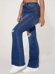 Women's Plus Washed Ripped Flared Leg Jeans