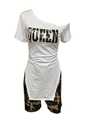 Patchwork Casual Two piece Set T shirt & Slim Shorts Outfits