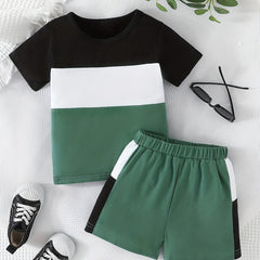 Boys Casual Outfit Round Neck T shirt & Shorts Summer Clothes Sets