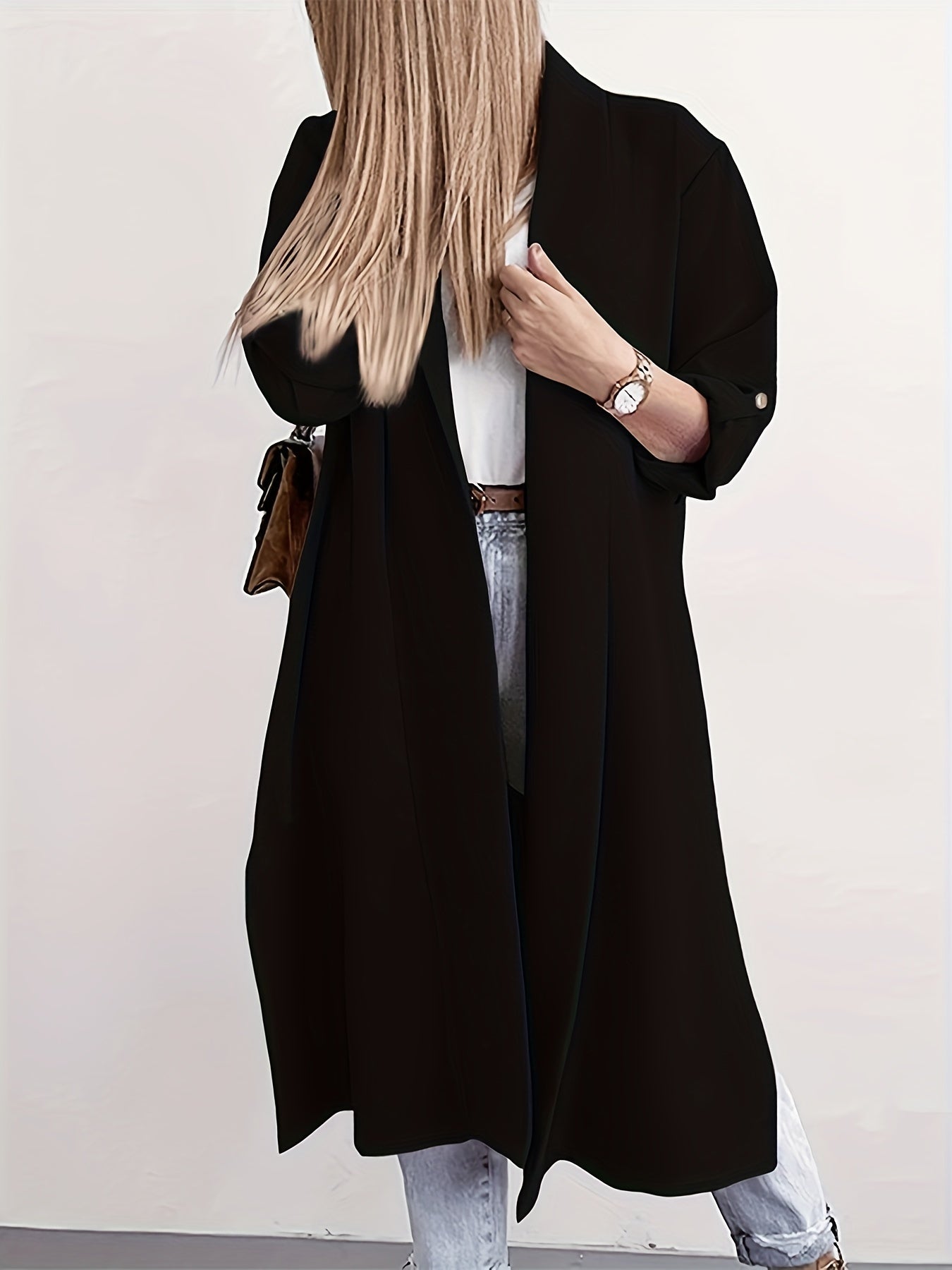 Solid Shawl Collar Overcoat Casual Slit Coat for Fall & Winter