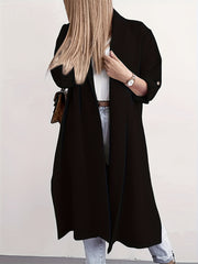 Solid Shawl Collar Overcoat Casual Slit Coat for Fall & Winter