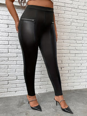 Zipper High Rise Leggings Solid Stretch