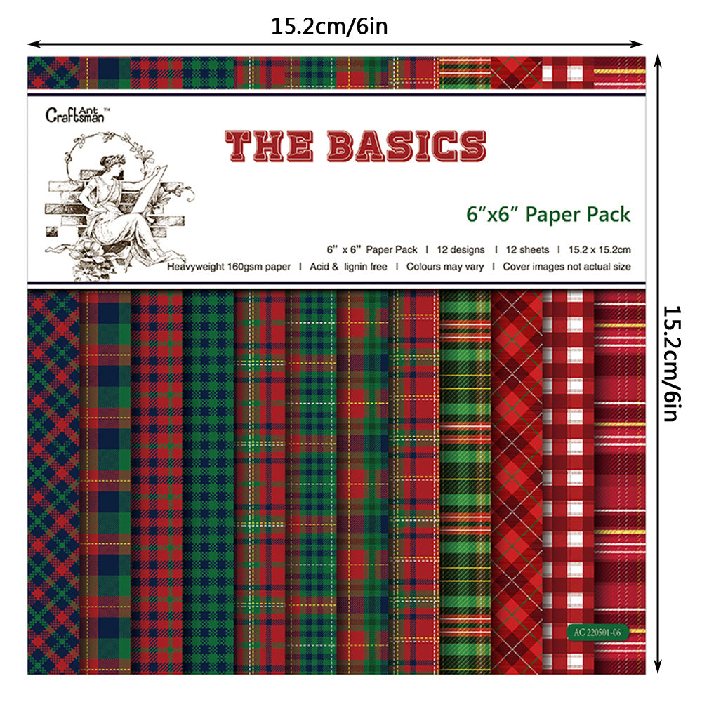 12pcs Plaid Pattern Scrapbook Paper 6 6in DIY Material For Crafting