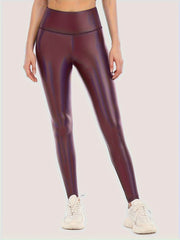 PU Leather Yoga Pants Fleece Lined Stretch Leggings
