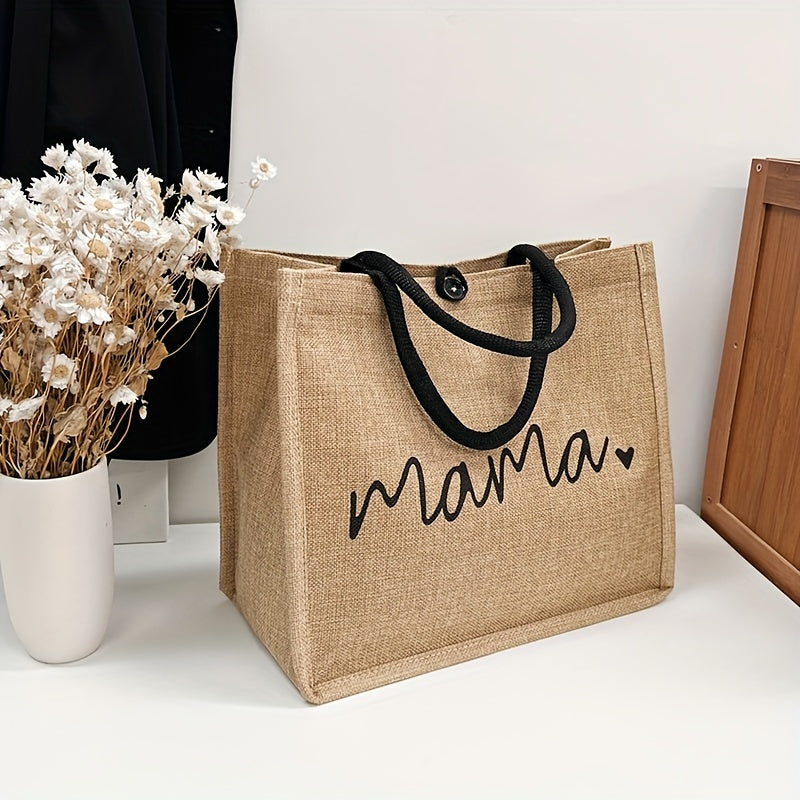 Letter Print Tote Bag All Match Burlap Satchel Bag