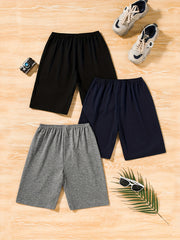 3pcs Boys Comfortable Casual Shorts Elastic Waist for Summer Outdoor