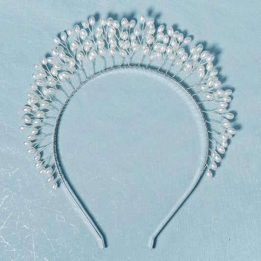 Faux Pearl Crown Hairband Party Decor Princess Tiara Wedding