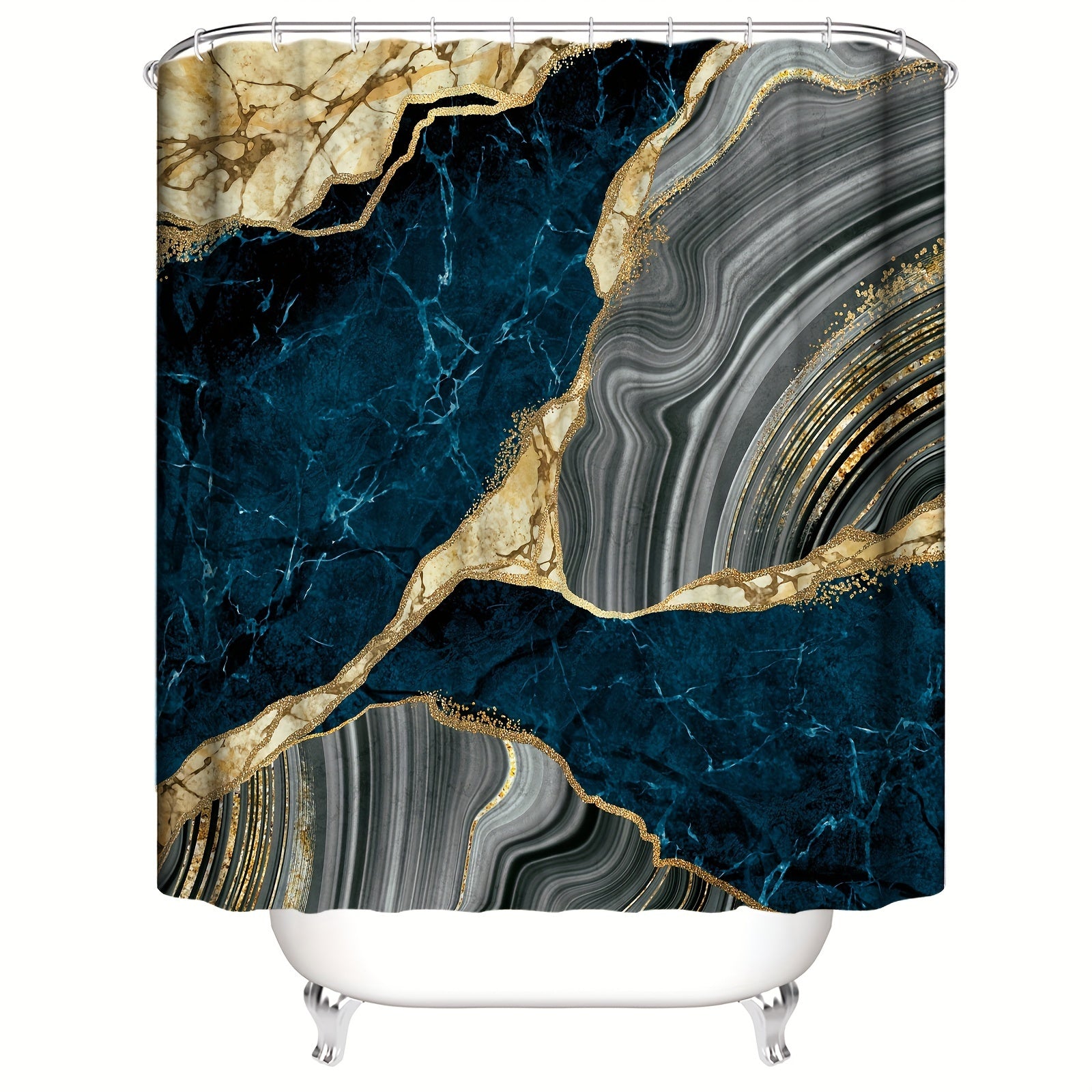 Marble Shower Curtain Set Abstract Waterproof Fabric Bathroom Tub Decor