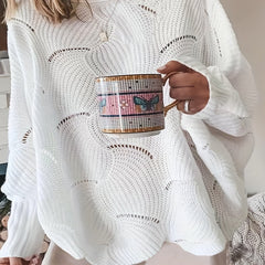 Casual Sweater Women's Plus Solid Eyelet Embroidered Bat Sleeve