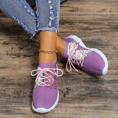 Women's Knit Sock Sneakers Butterfly & Floral Print Sports Shoes