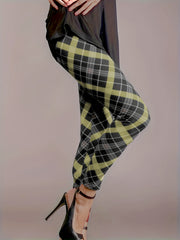 Plaid Print High Rise Stretchy Skinny Leggings