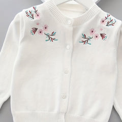 Floral Knitted Cardigan for Little Girls Spring Autumn Cotton Sweater Coat